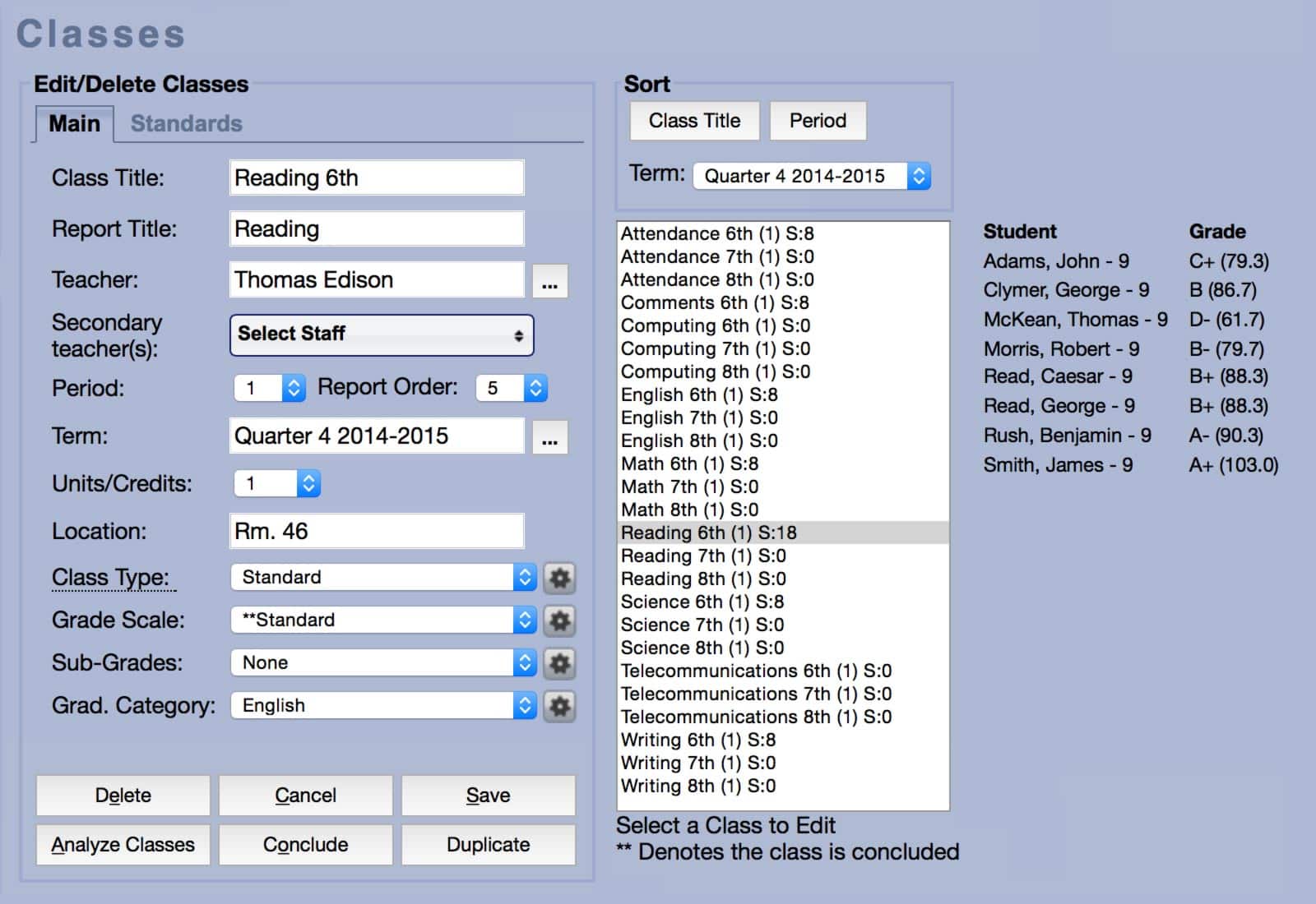 Classes-and-Scheduling-Simplicity Classes screen