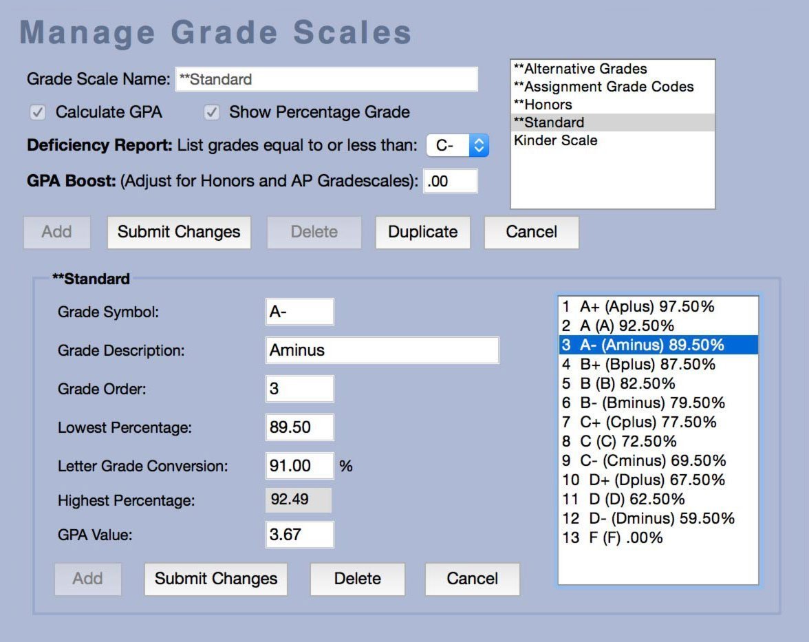 ManageGradeScales Manage Grade Scales screen