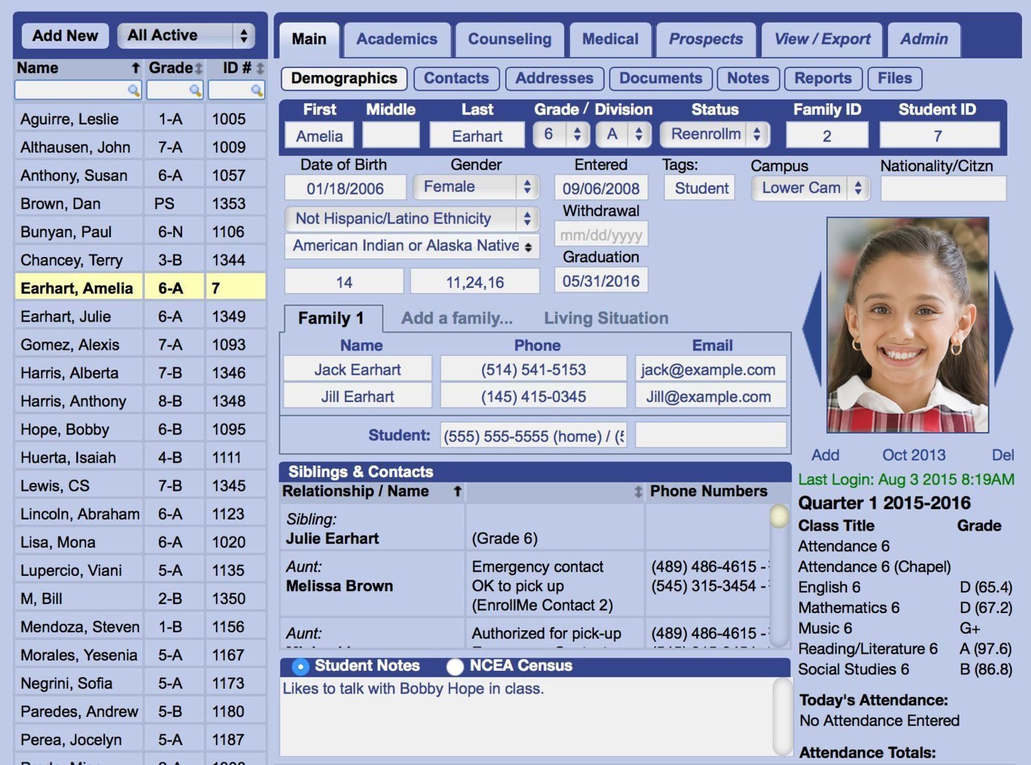 Student information