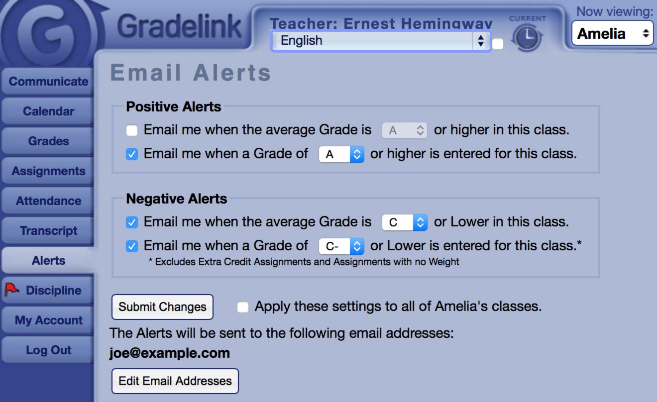 School email alerts for parents screen