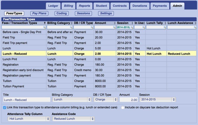 Financial fees screen