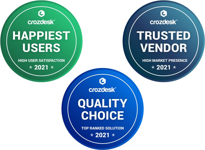 Crosdesk Happiest Users, Trusted Vendor, and Quality Choice Badges