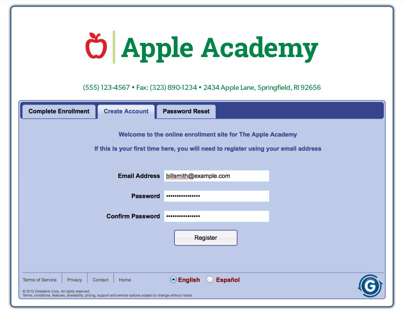 EnrollMe online enrollment screen