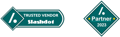 Slashdot Trusted Vendor and Partner 2023 Badges