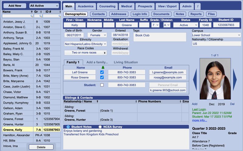 Student Info Screen Gradelink